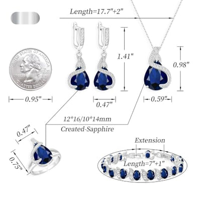 Jewelry Set for Women Teardrop Earrings Necklace Ring Bracelet Set Party Wedding Jewelry Gift for Mother Wife Friend - color: Blue