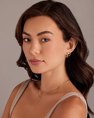 PAVOI Gold Hoop Earrings for Women - 14K-18K Yellow Gold Plated 925 Sterling Silver - Hypoallergenic 3-Pair Small Hoop Earings Set with Cubic Zirconia - Rope Teardrop & Chunky Huggie Styles Earscape Piercings - style: Cubic Zirconia