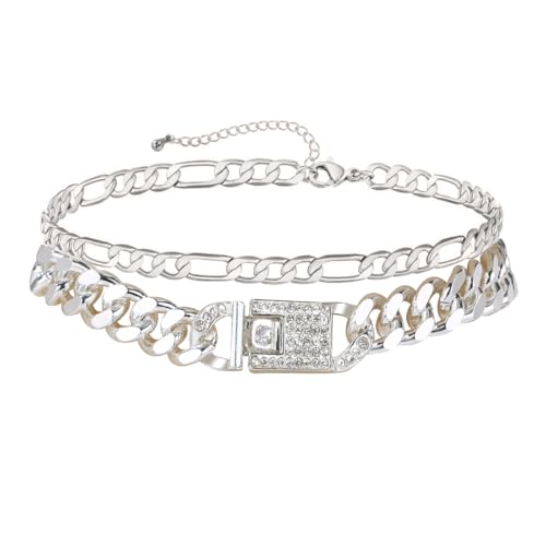 14K Gold Anklets for Women Waterproof Rhinestone Ankle Bracelet Layered Cuban Link Chain Diamond Anklet Beach Jewelry for Women - color: Style B-Silver Anklets