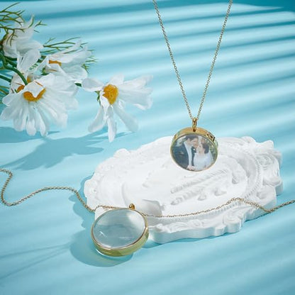 UNICRAFTALE 2 Sets Memory Locket Pendant Photo Living Memory Pendant Necklace Floating Charm Glass Photo Frame Locket Pendants for DIY Wedding Bouquet Jewelry Making - color: Golden