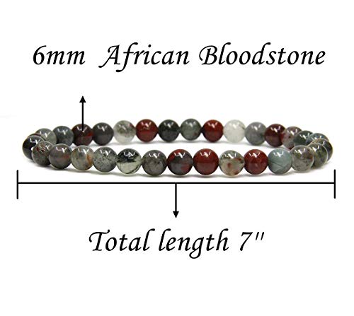 Angelstones Gemstones 6mm Round Beads Healing Crystal Bracelet for women | Natural Gemstone, Handmade Gifts for Women, Healing Crystal Round Beaded Stretch Bracelets, Unisex Jewelry for Women and Men - color: African Bloodstone