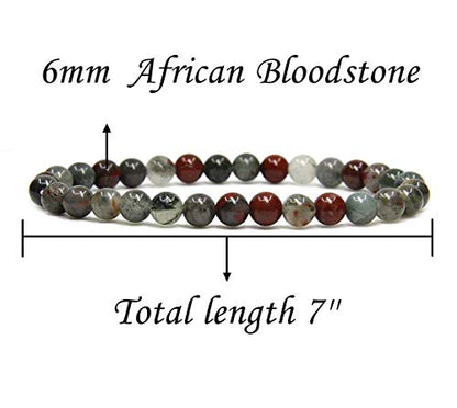 Angelstones Gemstones 6mm Round Beads Healing Crystal Bracelet for women | Natural Gemstone, Handmade Gifts for Women, Healing Crystal Round Beaded Stretch Bracelets, Unisex Jewelry for Women and Men - color: African Bloodstone