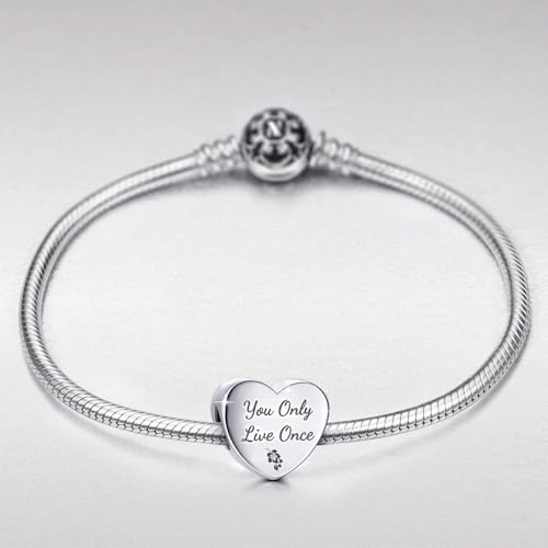 Love Heart Charm Fit for Pandora Charms Bracelets You Only Live Once Charm Birthday Gifts for Women