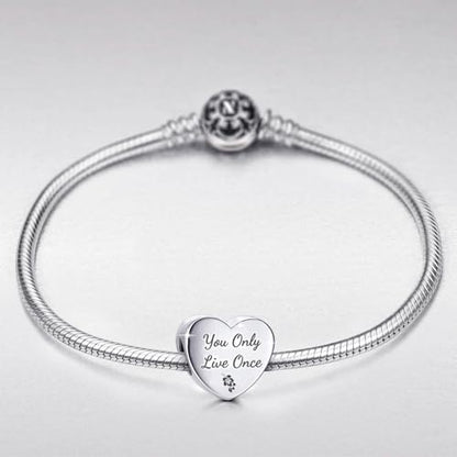 Love Heart Charm Fit for Pandora Charms Bracelets You Only Live Once Charm Birthday Gifts for Women