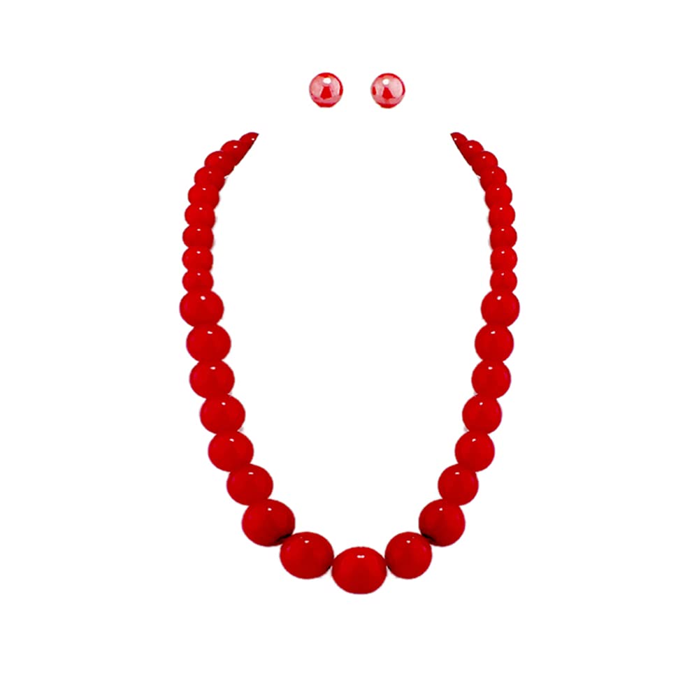 Bridal Wedding Faux Pearl Statement Necklace and Clip on Earrings Bracelet Jewelry Sets Women Bib Choker Necklace - color: Red