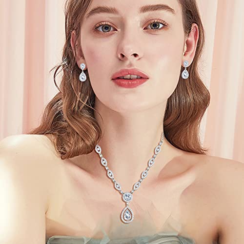 GULICX AAA Cubic Zirconia CZ Silver Plated Base Women's Party Jewelry Set Earrings Pendant Necklace - color: White gold plated