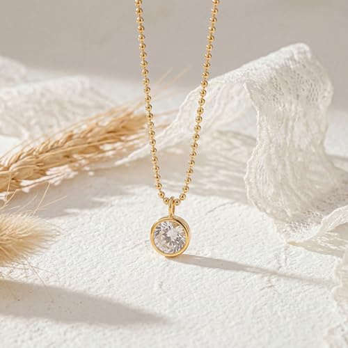 Gold Necklace for Women, Dainty 14K Gold Plated Pendant Necklaces for Women Trendy Simple Choker Chain Cubic Zirconia Circle/Interlocking/Sun/Pearl Necklace Fashion Jewelry Charm Gifts - color: CZ Pendant-1
