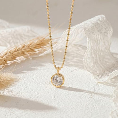 Gold Necklace for Women, Dainty 14K Gold Plated Pendant Necklaces for Women Trendy Simple Choker Chain Cubic Zirconia Circle/Interlocking/Sun/Pearl Necklace Fashion Jewelry Charm Gifts - color: CZ Pendant-1