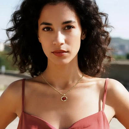 Jean Beau Gold Stone Pendant Necklaces for Women, Chunky Gemstone Dangle Necklace Wedding Prom Fashion Jewelry Gift - color: Ruby Red