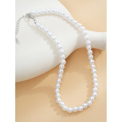 Pearl Necklace for Women, Classic Beaded Choker Necklace, Faux Pearl Strand Necklace 6mm 8mm 10mm, Adjustable Chain, Elegant Everyday Jewelry - color: Silver 10mm