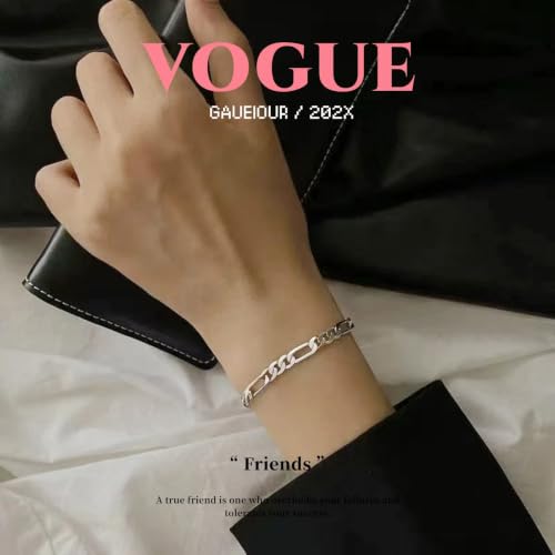 GAUEIOUR Silver Figaro Chain Bracelet for Women Men | Titanium Steel Figaro Minimalist Adjustable Hip Hop Punk Couple Friendship Male Female Birthday Bracelet Accessories