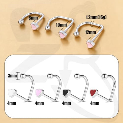 ZS 4Pcs Stainless Steel Heart Lip Rings Hoops Piercing, 16G C-shape U-shape Lip Rings, Internally Threaded Cartilage Helix Daith Earrings Jewelry for Women Men - color: U-shape Lip Rings, size: diameter:10mm