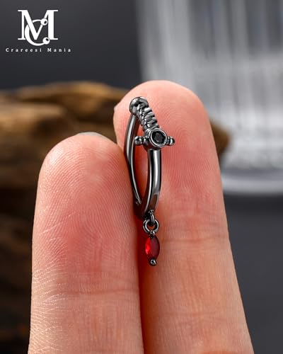 Belly Button Clicker Rings, 316L Surgical Steel Belly Button Piercing Jewelry, 14G Dagger Reversed Belly Ring for Women, Sword Navel Rings - color: Black