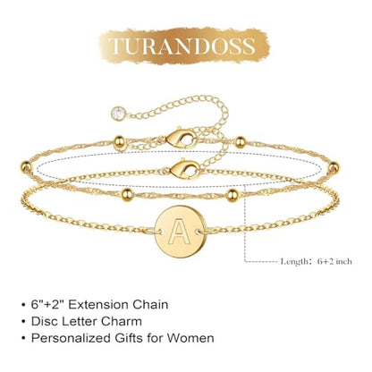 Turandoss Layered Initial Bracelets for Women Girls - Letter A-Z Bracelets | 14K-Gold-Plated Initial Bracelet, Adjustable Layered Bracelet, Bracelets for Teen Girls, Girl Gifts, Birthday Gifts for Women - color: L