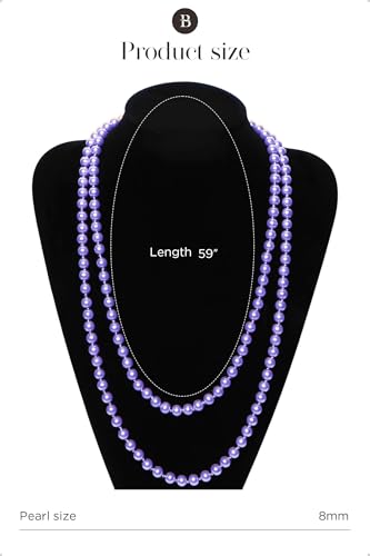 BABEYOND Long Pearl Necklace Faux Pearls Necklace Set Beaded Long Pearls Necklace 1920s Gatsby Costume Jewelry - color: Purple