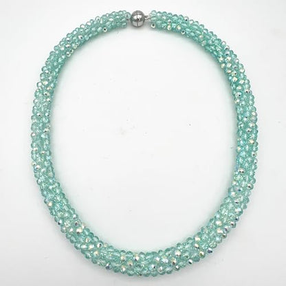 Hand Knotted Beads Statement Necklace Bracelet Jewelry Set Artificial Crystal Choker for Women- Handmade Beaded Strand Sparkly Faceted Crystal Rondelle-17inches, 30 Colors - color: Light Green-AB