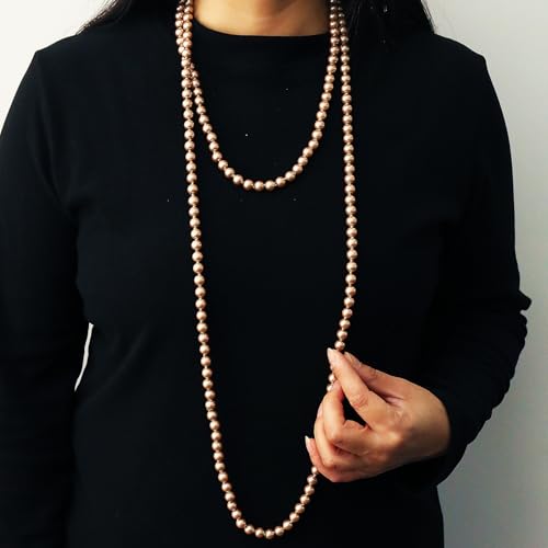 Pearl Necklaces for Women 60'' 70" Long Pearl Necklace 15.75'' Pearl Choker Necklace Chunky Bead Layered Faux Pearl Dangle Wedding Bridal 1920s Gatsby Christmas Costume Jewelry Gifts - color: Champagne-70”