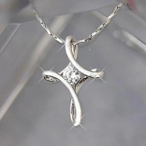 Dainty Cross Pendant Necklace Women’s Engagement Jewelry with Chic Shiny CZ - color: Silver Color
