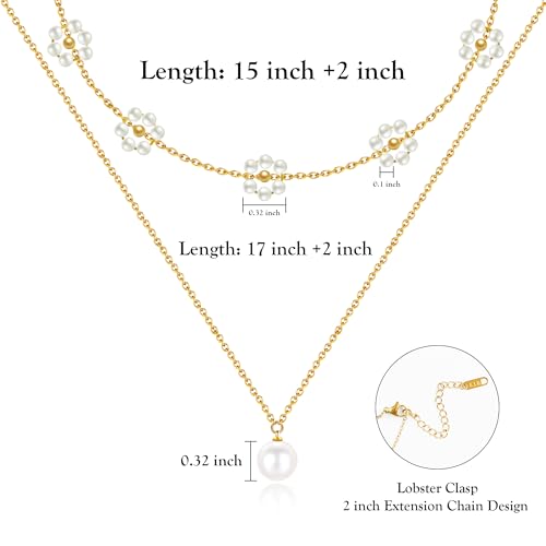Trinckle Pearl Necklaces for Women, Pearl Choker Dainty Pendant Necklace | White Pendant Choker for Teen Girls, Layered Daisy Jewelry, Wedding Strands for Bride Bridesmaids as Beach Summer Accessories - style: Daisy necklace