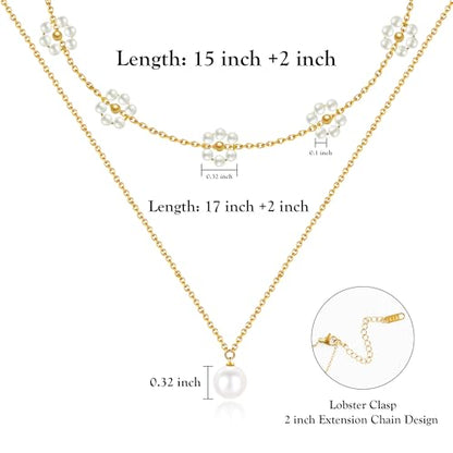 Trinckle Pearl Necklaces for Women, Pearl Choker Dainty Pendant Necklace | White Pendant Choker for Teen Girls, Layered Daisy Jewelry, Wedding Strands for Bride Bridesmaids as Beach Summer Accessories - style: Daisy necklace