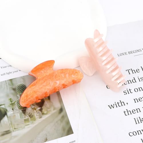 2Pcs Hair Claw Clips for Women Non-slip Hair Accessories Ideal Gift - color: Pink and Gradient Orange
