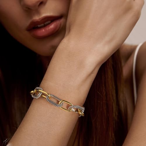 Link Chain Bracelets for Women, Two Tone Link Bracelets Gold and Silver Paperclip Vintage Bracelets Wire Bangle Jewelry Gifts - style: Paperclip