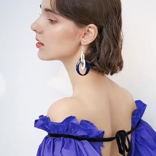 Bohemian Simplicity Acrylic Geometry Oval Circle Dangle Drop Earrings Lightweight Resin Chain Hook Earrings For Women - color: Navy