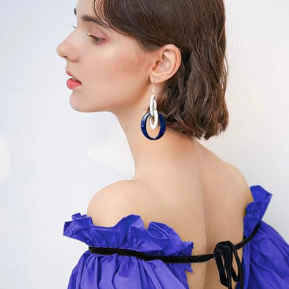 Bohemian Simplicity Acrylic Geometry Oval Circle Dangle Drop Earrings Lightweight Resin Chain Hook Earrings For Women - color: Navy