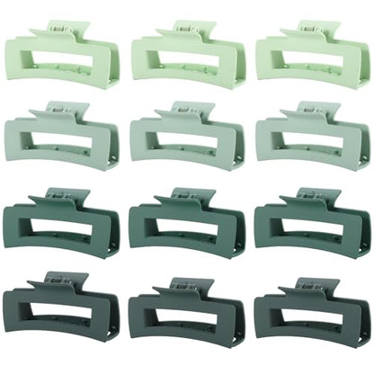 12 Pcs Green Large Square Hair Claw Clips for Women, 4.3-Inch Matte Rectangle Claw, Strong Hold Non-slip Hair Clips for Thick & Thin Hair - color: Green