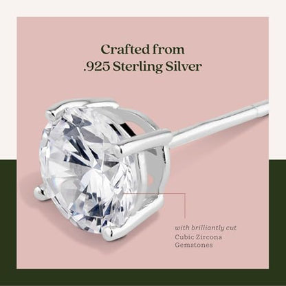 KEZEF Sterling Silver Stud Earrings for Women & Men - 4-Prong Setting Cubic Zirconia Earrings Studs - Premium CZ S925 Hypoallergenic - Available in 14K White and Yellow Gold, Rose Gold - 3mm to 9mm - color: 14K White Gold, size: 6mm - Medium
