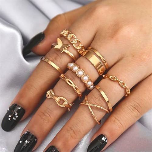 Knuckle Rings Set for Women, Dainty Stackable Midi Rings Simple Stacking Joint Finger Rings Pack Adjustable Cute Butterfly Heart Rings Mixed Size - style: B-10Pcs