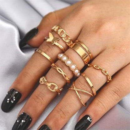 Knuckle Rings Set for Women, Dainty Stackable Midi Rings Simple Stacking Joint Finger Rings Pack Adjustable Cute Butterfly Heart Rings Mixed Size - style: B-10Pcs