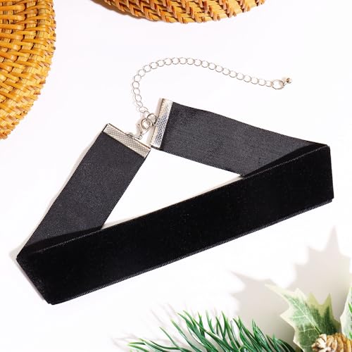 Velvet Choker Necklace for Women Goth Halloween Y2K Ribbon Collar Set - color: 2.54cm-12pcs-black