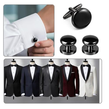 4Pairs Tuxedo Shirt Studs, Men's Tuxedo Buttons and Cufflinks | Men’s Jewelry Accessories Suitable for Black Suit White Shirts Vest and Red Bow tie on Wedding or Anniversary and Birthday