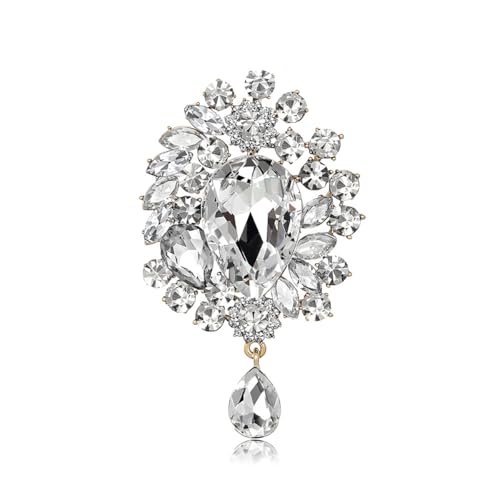 Sparkling Crystal Brooch Pin Vintage Rhinestone Bridal Brooch Lapel Pin Large Crystal Gemstone Flower Brooch Clothing Hat Bag Suit Dress Clothing Jewelry for Women - color: White