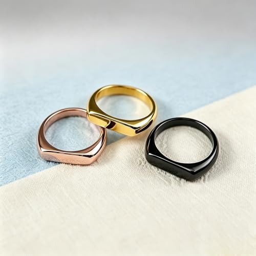 Square Signet Style Titanium Steel Classical Wedding Engagement Ring | Classical Simple Plain Wedding Engagement Statement Ring,Square Shape Signet Style Titanium steel Steel - color: Rose gold