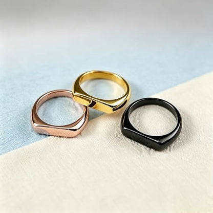 Square Signet Style Titanium Steel Classical Wedding Engagement Ring | Classical Simple Plain Wedding Engagement Statement Ring,Square Shape Signet Style Titanium steel Steel - color: Rose gold