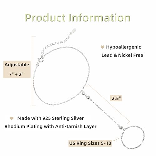 Kakikaki 925 Sterling Silver Finger Ring Bracelet Hand Chain for Women | Slave Bracelets 7" to 9" Adjustable - color: Silver, style: 3 Sapphire