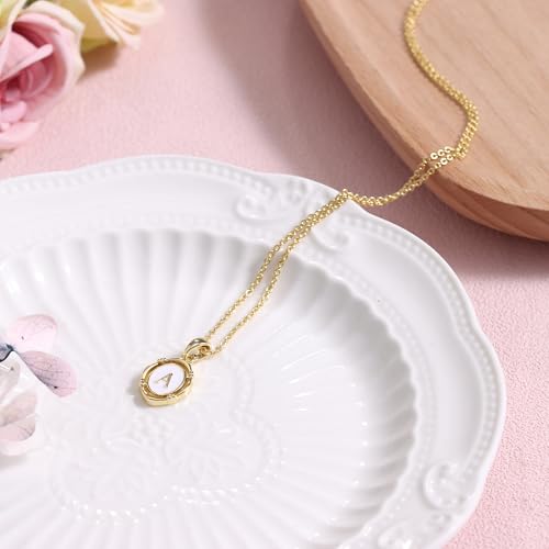 14K Gold Plated Initial Necklaces for Women, Letter Charm Pendant Necklace | Dainty Oval White Enamel Personalized Name Necklace, Trendy Jewelry with 16 inches Chain and 2 inches Extender - color: A