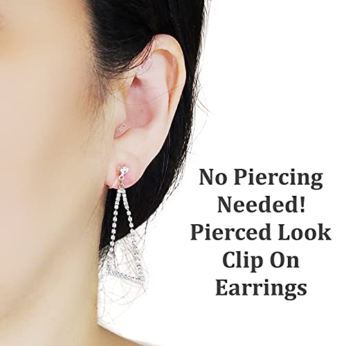 Dangle Silver Invisible Clip On Earrings for Women Not Pierced Gold Crystal Rhinestone Comfortable Hoop Fringe Long Chain Clip On Earrings - color: Triangle Silver