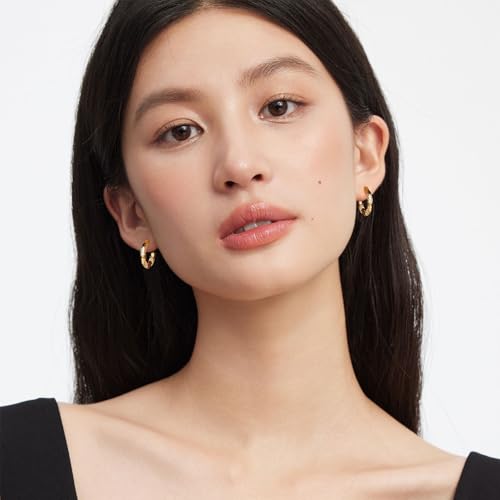 Dainty Gold Huggie Hoop Earrings for Women - 18K Gold Plated Cubic Zirconia Lightweight Mini Double Hoops Earrings for Everyday Wear - style: Small Hoops Earrings Gold