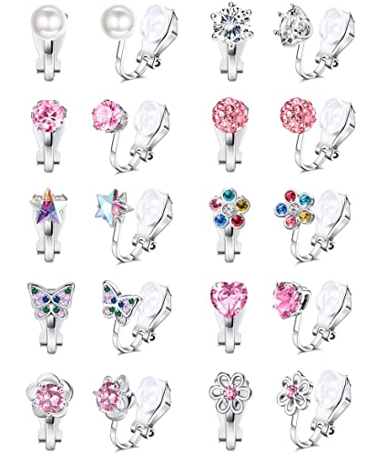 YADOCA 10 Pairs Kids Clip on Earrings for Girls Women Non Pierced | Cute Toddlers Teen Girls Clip-on Earrings Butterfly Flower Pearl CZ Heart Star Earrings Multicolored Earrings Set