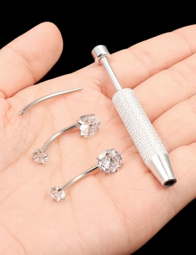 Long & Extra Long Bar Belly Button Ring Internal Thread Hypoallergenic Surgical Stainless Steel 14mm 16mm 14 Gauge Navel Rings Cubic Zirconia Buuton Body Piercing Jewelry for Women Men - color: Silver-Tone 14mm