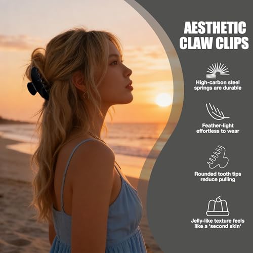 Big Hair Claw Clip Black, Nonslip Large Hair Clips for Thick Hair | Nonslip Celluloid Butterfly Jaw Clips, Acetate Claw Clips Strong Hold for Women，Jumbo French Hairclip for Curly Hair - color: Black Hair Claw