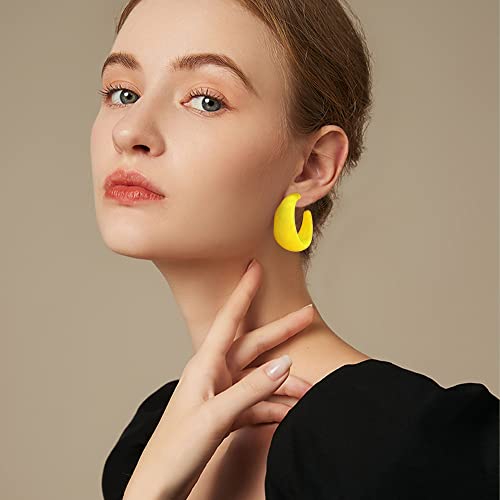 Acrylic Resin C Shape Colorful Hoop Trendy Chunky Cute Candy Earrings - Jewelry for Women - color: Yellow