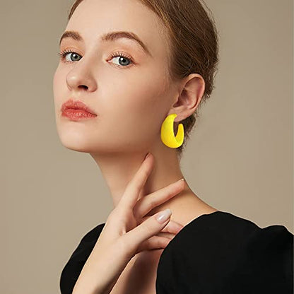 Acrylic Resin Earrings 70s 80s Colorful Hoop Earrings C Shape Trendy Chunky Cute Candy Earrings Jewelry for Women - color: Yellow