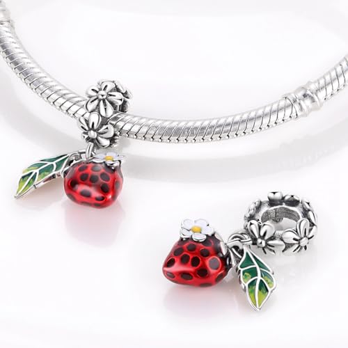 14K Gold Plated Charms for Bracelets Necklace Star Moon Cross Beads Woman | 925 Sterling Silver Charms Butterfly Cute Cat Dog Evil Eye Lucky Bracelet Beads Aesthetic Peandant Jewelry Gift for Mom - color: Fruit strawberry charm