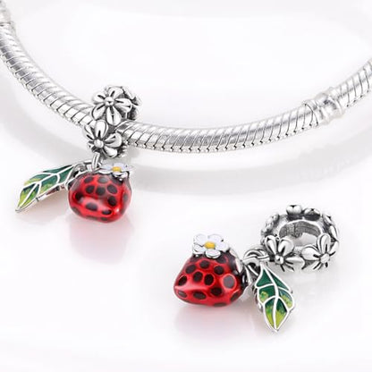 14K Gold Plated Charms for Bracelets Necklace Star Moon Cross Beads Woman | 925 Sterling Silver Charms Butterfly Cute Cat Dog Evil Eye Lucky Bracelet Beads Aesthetic Peandant Jewelry Gift for Mom - color: Fruit strawberry charm