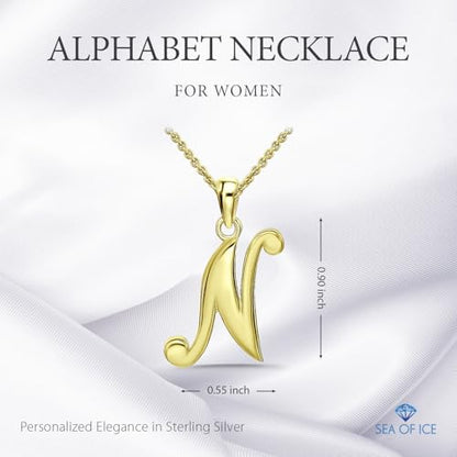 SEA OF ICE Letter Initial Necklace, Alphabet Letter Pendant Necklace, Sterling Silver, Gold, Rose Gold Necklace for Women, Elegant Initial Necklaces, Personalized Custom Women's Necklaces - color: Yellow Gold - N