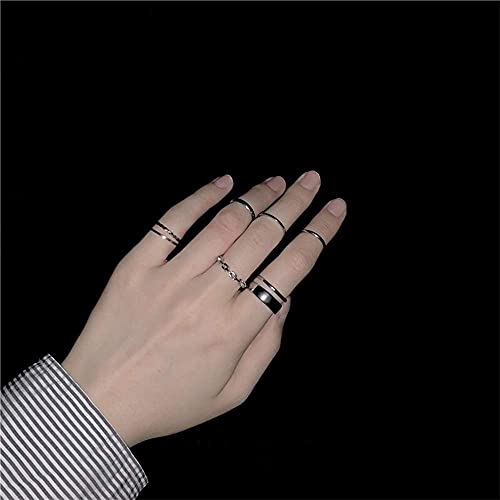 Gothic Knuckle Ring Set 7 Pcs Half Open Finger Ring Silver Punk Stackable Rings for Women or Men